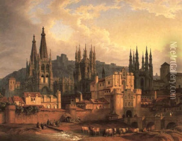 A View Of Burgos Oil Painting - Hubert Sattler