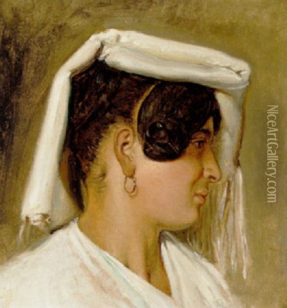 Italienerinde Med Hvidt Hovedlin Og Maske Oil Painting - Wilhelm Nicolai Marstrand