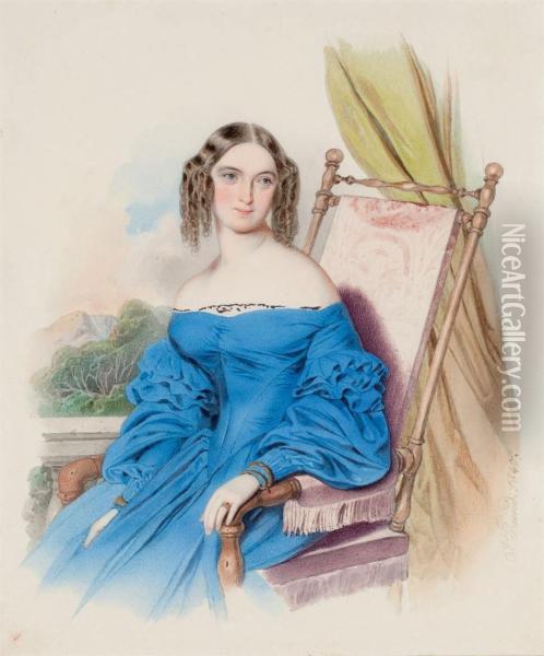 Portrait Of Maria Ivanova Alekseev (1817-1890) Oil Painting - Johann Grund