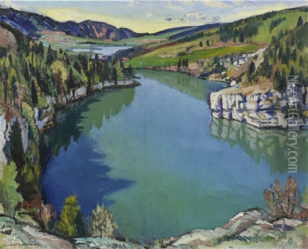 Bassin Du Doubs Printemps Oil Painting - Charles L'Eplattenier