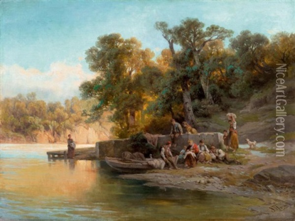 Fischer Am Flussufer Oil Painting - Salvatore Mazza