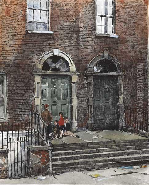 Doorways In Bride Street, Dublin Oil Painting - Flora H. Mitchell