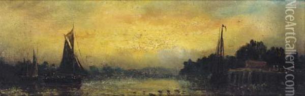 Sunset; And Sunrise Oil Painting - William Adolphu Knell
