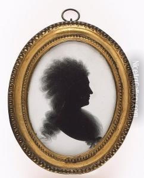 A Silhouette Of A Lady, Profile To The Right, Wearing Oil Painting - J. Thomason