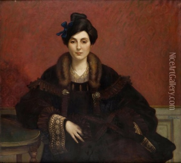 Portrait D'elegante Au Col De Fourrure Oil Painting - Gustave Poetzsch