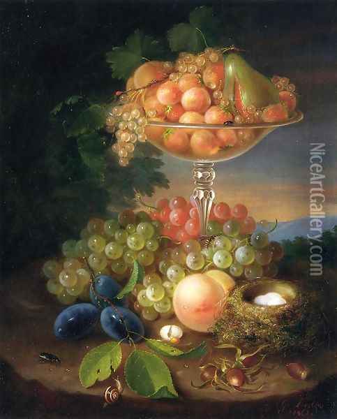 Still Life with Fruit, Nest of Eggs and Insects Oil Painting - George Forster