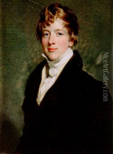 A Portrait Of John Grimes Wearing Brown Coat, Cream Waistcoat, White Stock And Cravat Oil Painting - Sir William Charles Ross