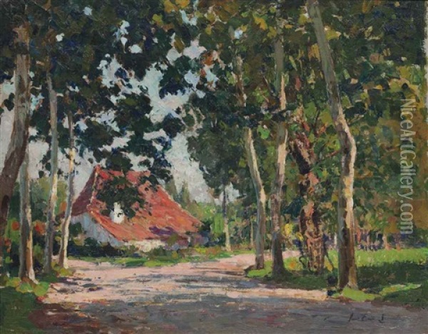 A Cottage By A Sunlit Lane Oil Painting - Paul Emile Lecomte