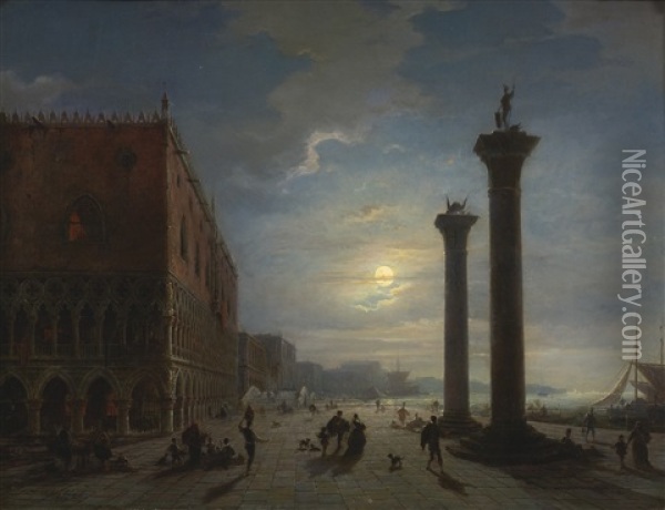 Venice By Moonlight Oil Painting - Louis Mecklenburg