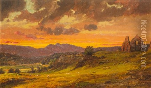 Ruins At Sunset Oil Painting - Jasper Francis Cropsey