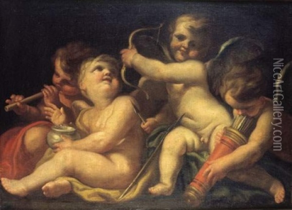 Quatre Cupidons Jouant Avec Leur Arc Oil Painting - Domenico Piola