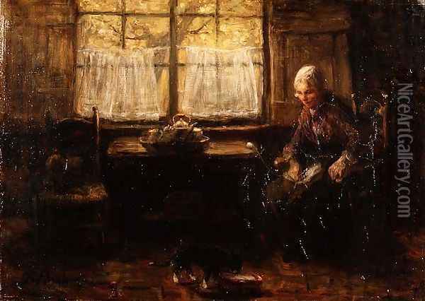 A Cottage Interior Oil Painting - Jozef Israels
