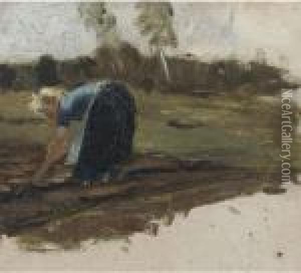 Woman At Work In The Field Oil Painting - Otto Modersohn