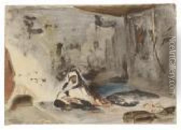 A Moroccan In An Interior Oil Painting - Eugene Delacroix