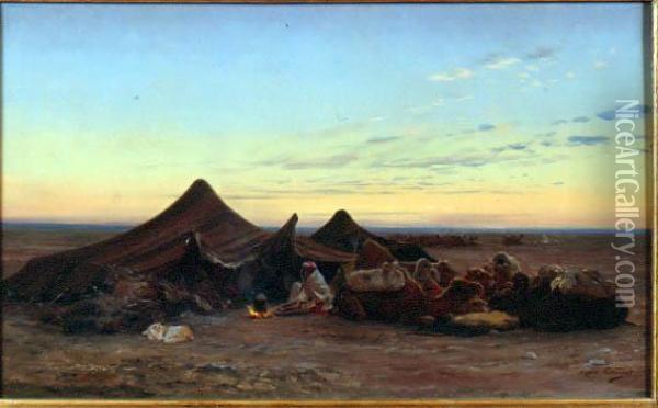 Le Campement Oil Painting - Eugene-Alexis Girardet