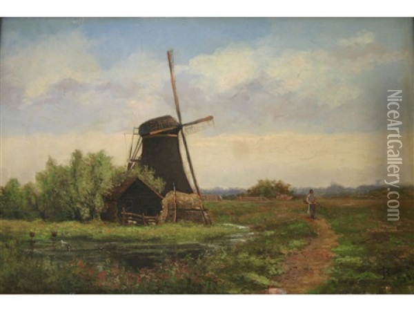 Figure By A Windmill Oil Painting - Daniel Rudolph Ruys