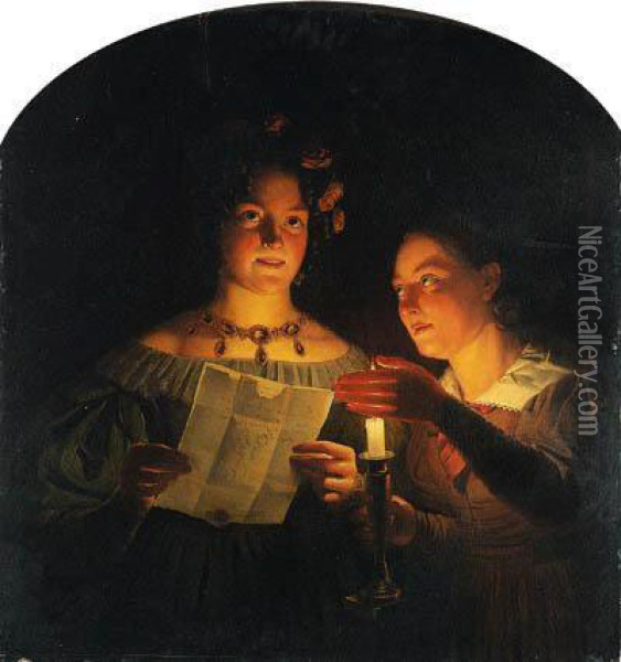 Imagination By The Candle Light Oil Painting - Petrus van Schendel