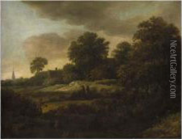 Wooded Landscape With A Woodcutter Oil Painting - Jacob Salomonsz. Ruysdael