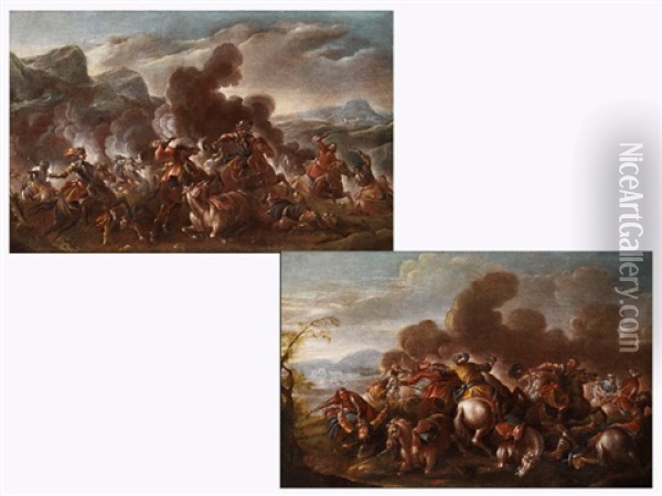 Schlachtenszenen Aus Den Turkenkriegen (+ Another; Pair) Oil Painting - Francesco Simonini