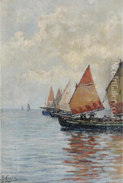 Barche Al Largo Oil Painting - Ernesto Croci