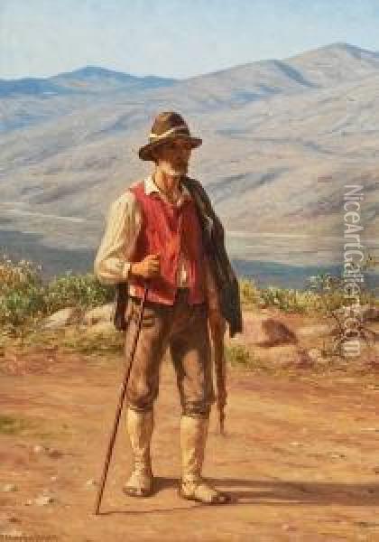 An Italian Man In A Mountain Scenery Oil Painting - Niels Frederik Schiottz-Jensen