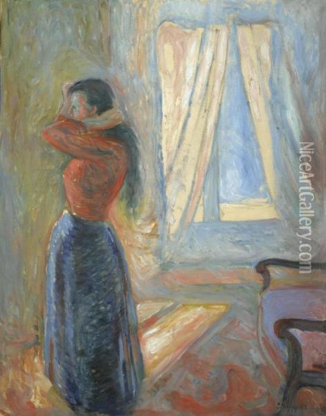 Kvinne Som Speiler Seg (woman Looking In The Mirror) Oil Painting - Edvard Munch