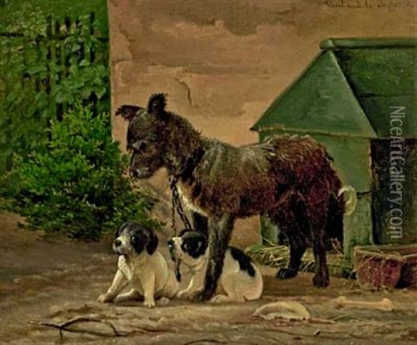 Dog With Puppies Oil Painting - Simon Simonsen