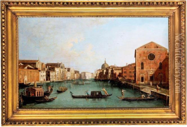 A Velencei Canale Grande Felso Szakasza A Santa Croce Oil Painting - Francesco Tironi