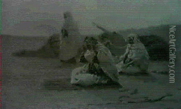 Beduinen Beim Gebet In Der Wuste Neben Ihren Kamelen, Mach  Osten Gewendet Oil Painting - Otto Pilny