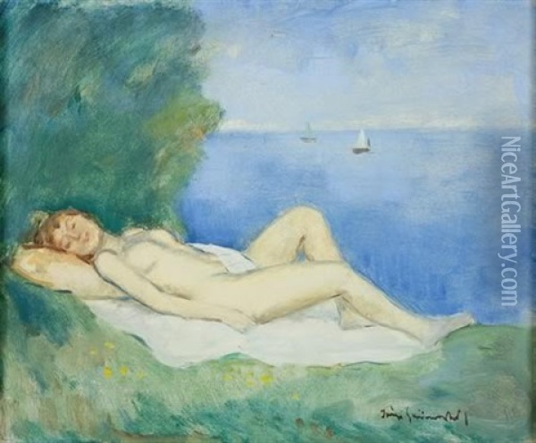 Nude In Landscape Oil Painting - Bela Ivanyi Gruenwald