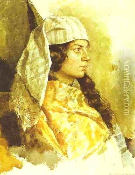 Jewish Woman in an Oriental Shawl 1884 Oil Painting - Isaak Ilyich Levitan