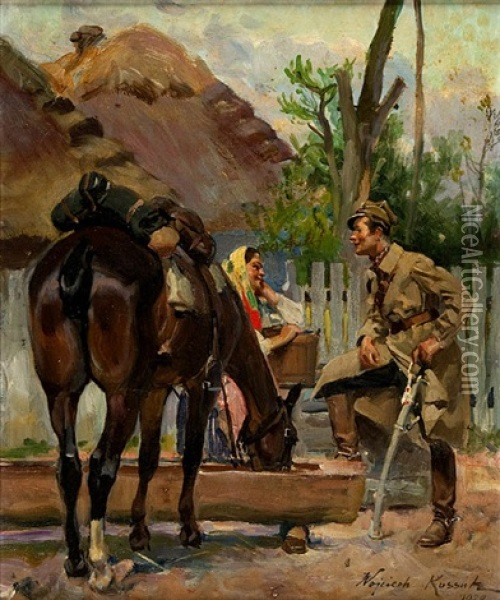 Zaloty Oil Painting - Woiciech (Aldabert) Ritter von Kossak