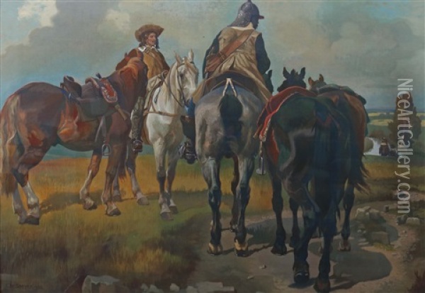Musketiere Zu Pferd Oil Painting - Christian Georg Speyer