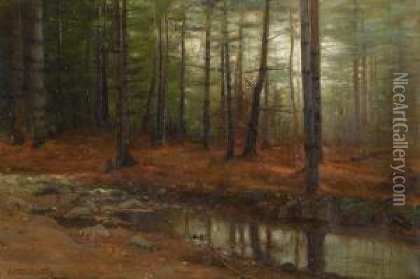 A Woodland Stream At Dusk Oil Painting - Arthur Parton