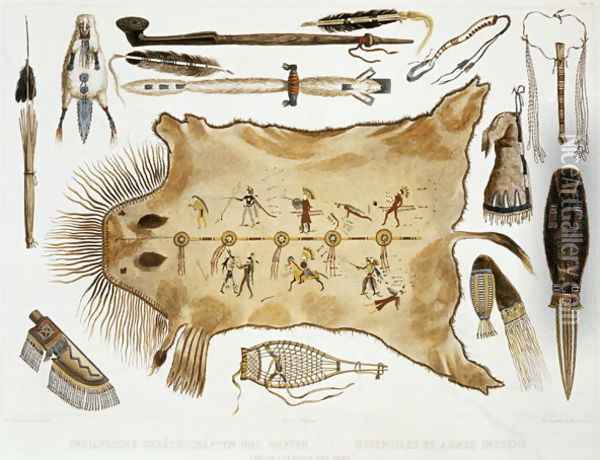 Indian Utensils and Arms, plate 21 from Volume 2 of 'Travels in the Interior of North America' 1844 Oil Painting - Karl Bodmer