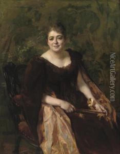 The Artist's Elegant Mother In Law Oil Painting - Herman Richir