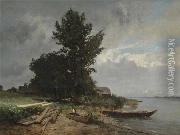 Dorfchen Am Seeufer Oil Painting - Heinrich Deuchert