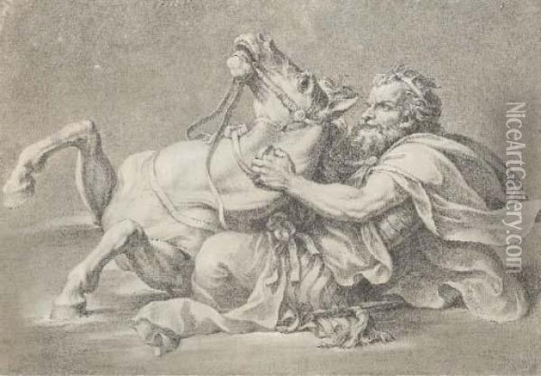 L'empereur Maxentius A Cheval Se Noyant Oil Painting - Benigne Gagnereaux