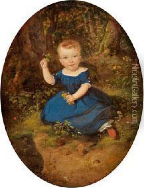 Portrait Einessitzenden Madchens Mit Erdbeeren Am Waldrand Oil Painting - Adolph Kindermann