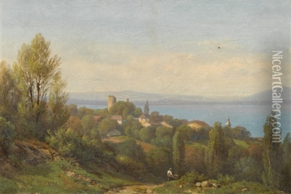 Blick Auf Saint-pierre-de-curtille Am Lac Du Bourget Oil Painting - Jean Philippe George-Julliard