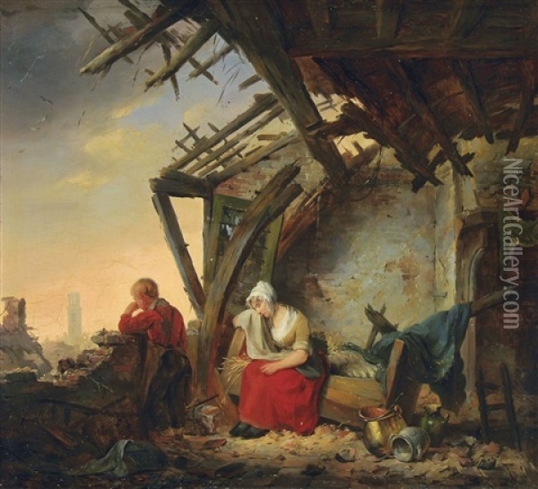 Apres La Canonnade D'anvers Oil Painting - Ferdinand de Braekeleer the Elder