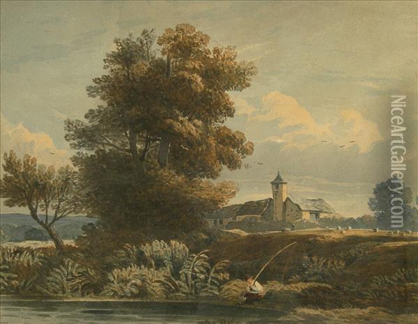 Anglerby A Pool In A Summer Landscape Oil Painting - John Varley
