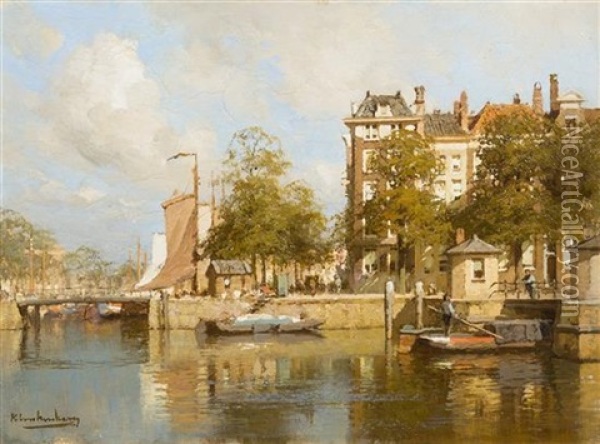 View Of Amsterdam Oil Painting - Johannes Christiaan Karel Klinkenberg