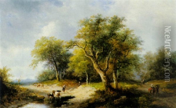 Travellers And Herdsmen In A Summer Landscape Oil Painting - Jan Evert Morel the Younger