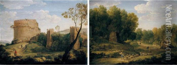 A Roman Landscape With The Tomb Of Cecilia Metella Oil Painting - Hendrik Frans Van Lint