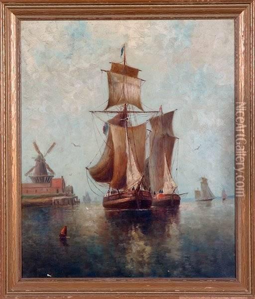Seascape With Ships And Windmill Oil Painting - Wesley Webber