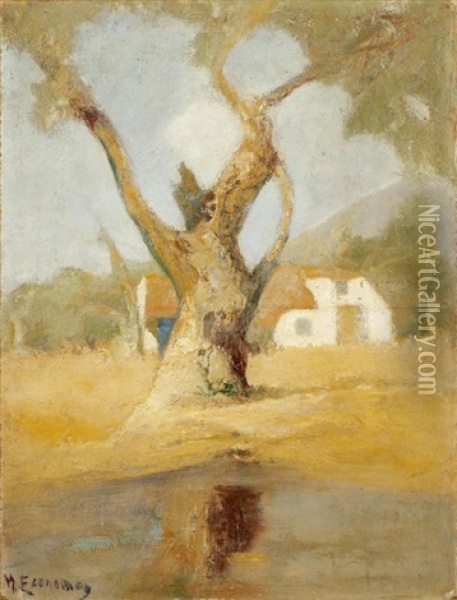 House In The Olive Grove Oil Painting - Mihalis Economou