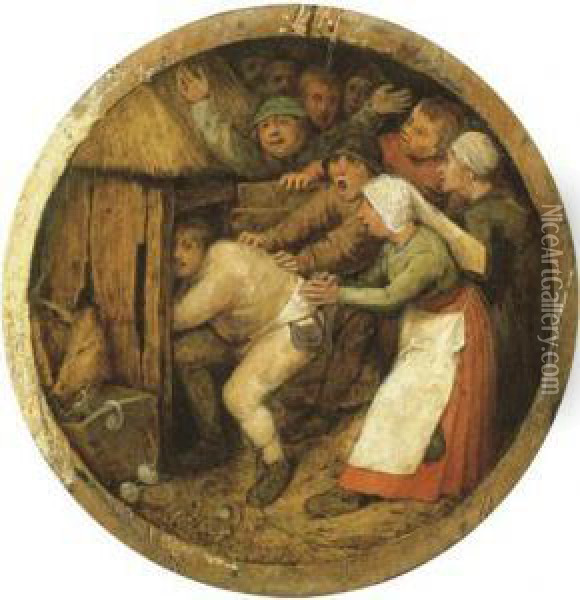 The Drunkard Pushed Into The Pigsty Oil Painting - Pieter The Elder Brueghel