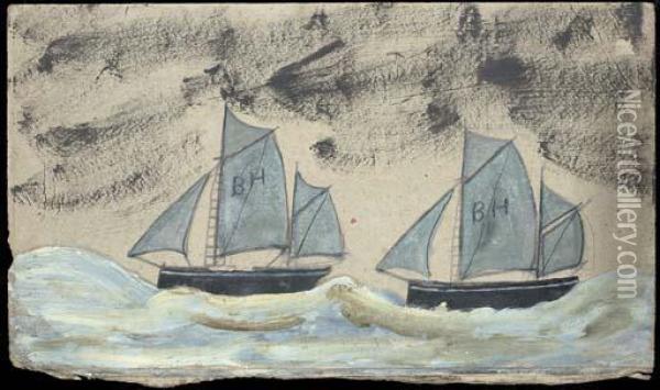 Two Sailboats Oil Painting - Alfred Wallis