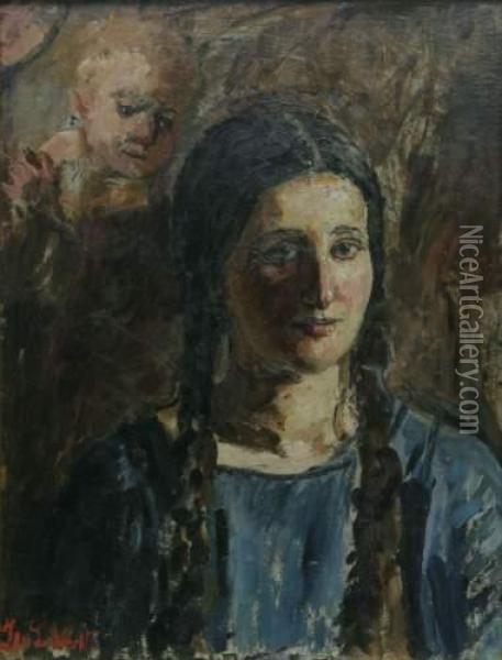 Femmes Et Enfants Dans Paysage. Oil Painting - Nicolae Gropeano